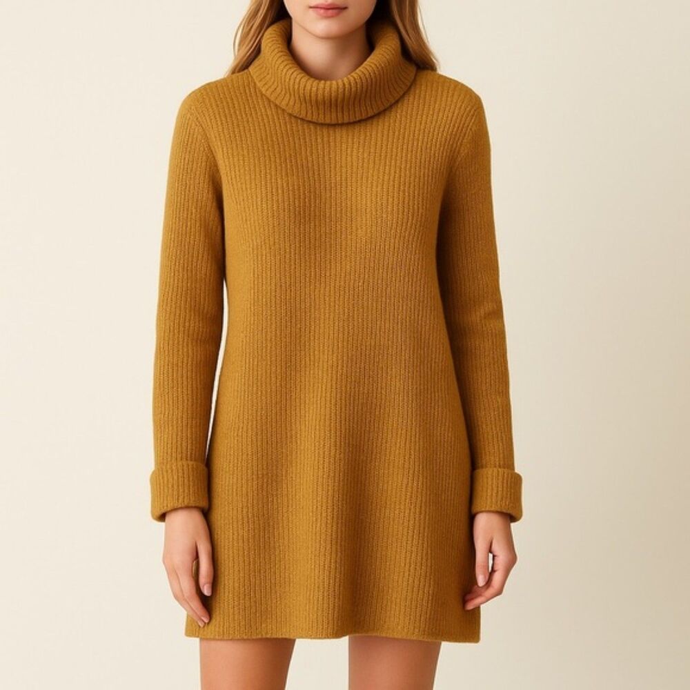 Kuhl Makenna Wool Blend Cozy Sweater Dress Golden Mustard Tan Women’s Size Small